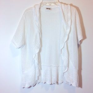 Sweet Kizz Women’s Pointelle White Knit Crochet Eyelet Cardigan